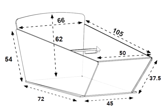 Zeichnung Bakfiets.nl hohe Holzbox Masse mit 13cm Erhöhung